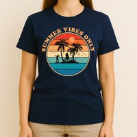 Summer Vibes Only Retro Beach Sunset T-Shirt
