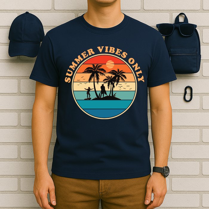 Summer Vibes Only Retro Beach Sunset T-Shirt