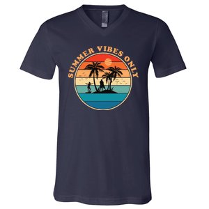 Summer Vibes Only Retro Beach Sunset V-Neck T-Shirt