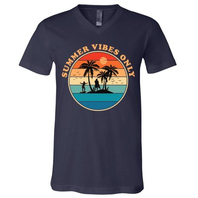 Summer Vibes Only Retro Beach Sunset V-Neck T-Shirt