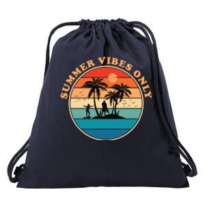 Summer Vibes Only Retro Beach Sunset Drawstring Bag