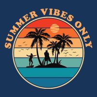 Summer Vibes Only Retro Beach Sunset Drawstring Bag