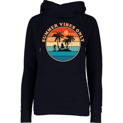 Summer Vibes Only Retro Beach Sunset Womens Funnel Neck Pullover Hood