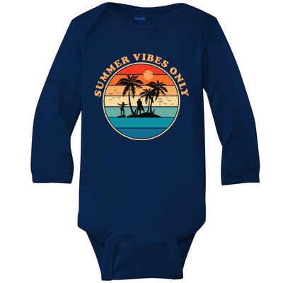 Summer Vibes Only Retro Beach Sunset Baby Long Sleeve Bodysuit