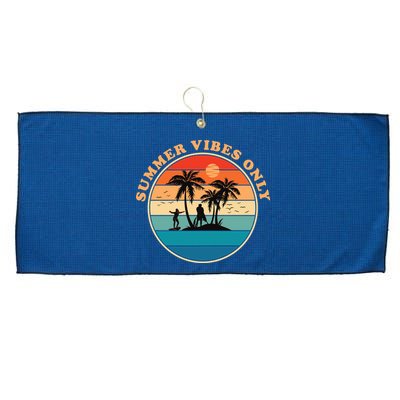 Summer Vibes Only Retro Beach Sunset Large Microfiber Waffle Golf Towel