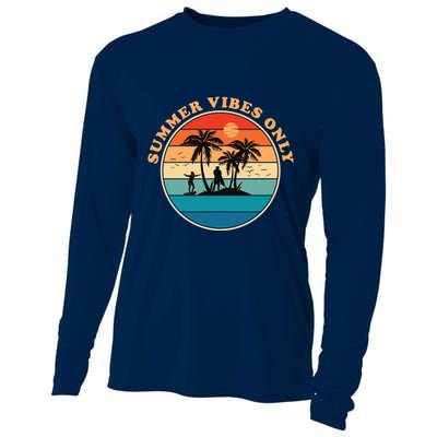 Summer Vibes Only Retro Beach Sunset Cooling Performance Long Sleeve Crew