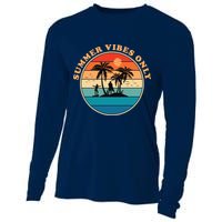Summer Vibes Only Retro Beach Sunset Cooling Performance Long Sleeve Crew