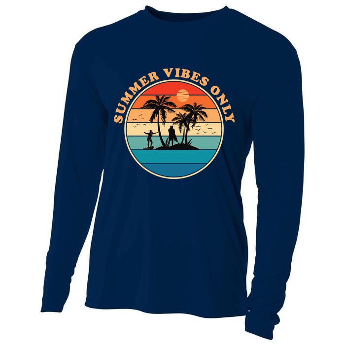 Summer Vibes Only Retro Beach Sunset Cooling Performance Long Sleeve Crew
