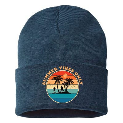 Summer Vibes Only Retro Beach Sunset Sustainable Knit Beanie