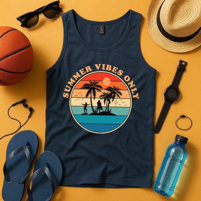 Summer Vibes Only Retro Beach Sunset Tank Top
