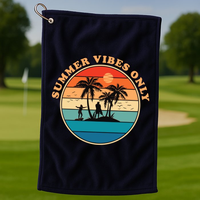 Summer Vibes Only Retro Beach Sunset Golf Towel