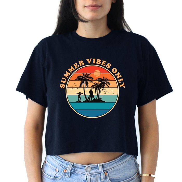 Summer Vibes Only Retro Beach Sunset Crop Top