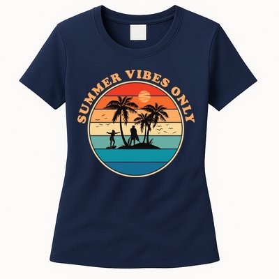 Summer Vibes Only Retro Beach Sunset Womens T-Shirt