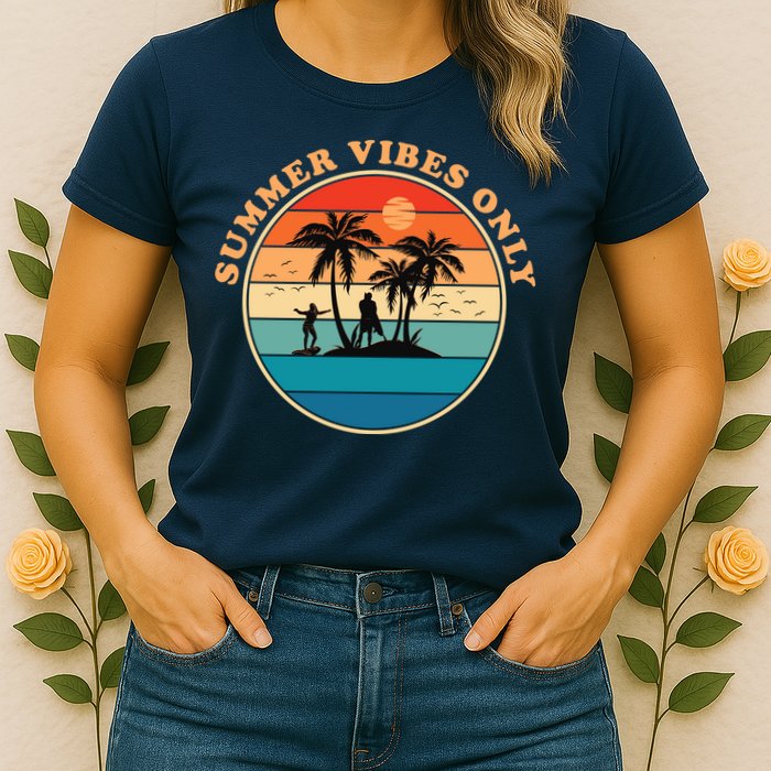 Summer Vibes Only Retro Beach Sunset Womens T-Shirt