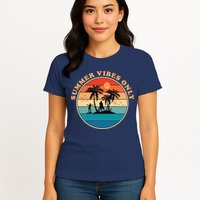 Summer Vibes Only Retro Beach Sunset Womens T-Shirt