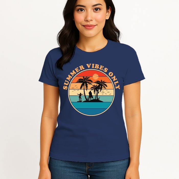 Summer Vibes Only Retro Beach Sunset Womens T-Shirt