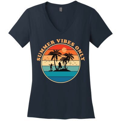 Summer Vibes Only Retro Beach Sunset Women's V-Neck T-Shirt