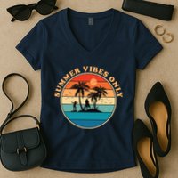 Summer Vibes Only Retro Beach Sunset Women's V-Neck T-Shirt