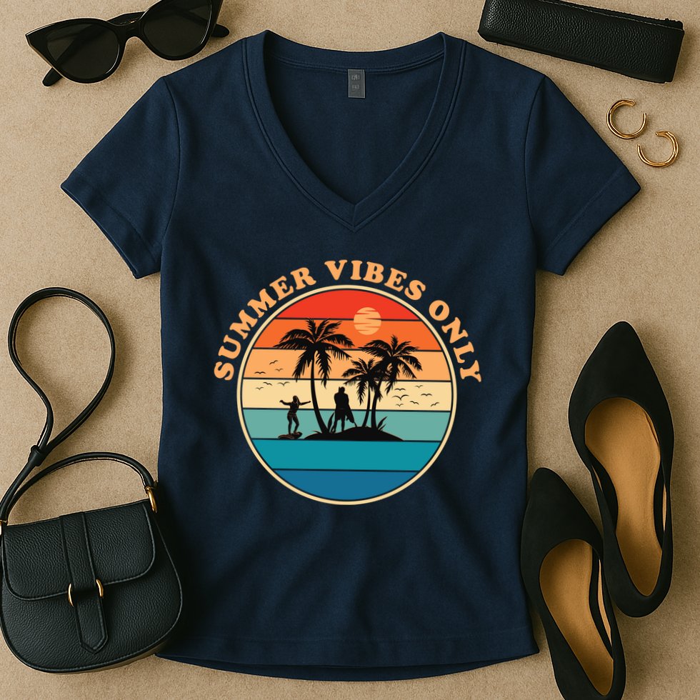 Summer Vibes Only Retro Beach Sunset Women's V-Neck T-Shirt