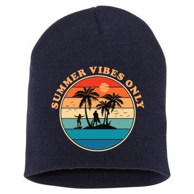 Summer Vibes Only Retro Beach Sunset Short Acrylic Beanie
