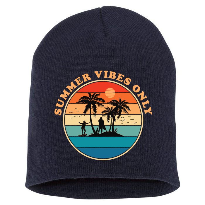 Summer Vibes Only Retro Beach Sunset Short Acrylic Beanie