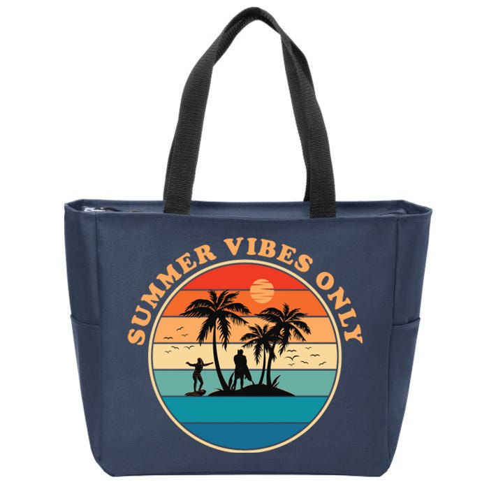 Summer Vibes Only Retro Beach Sunset Zip Tote Bag