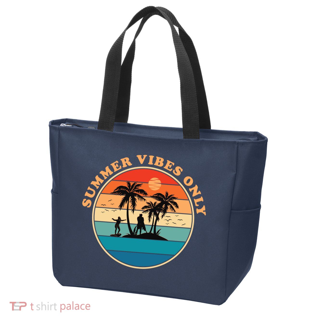 Summer Vibes Only Retro Beach Sunset Zip Tote Bag