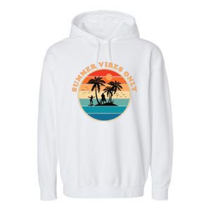 Summer Vibes Only Retro Beach Sunset Garment-Dyed Fleece Hoodie