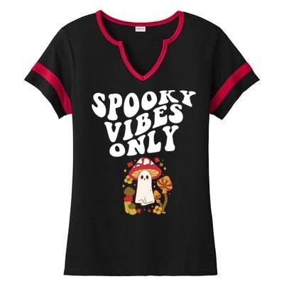 Spooky Vibes Only Cute Hippie Halloween Ghost Flowers Gift Ladies Halftime Notch Neck Tee