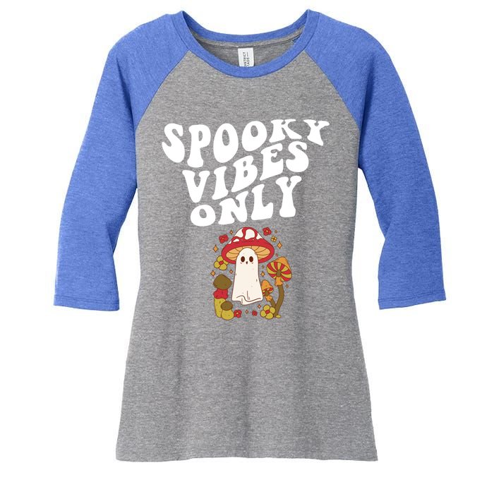 Spooky Vibes Only Cute Hippie Halloween Ghost Flowers Gift Women's Tri-Blend 3/4-Sleeve Raglan Shirt