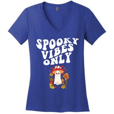 Spooky Vibes Only Cute Hippie Halloween Ghost Flowers Gift Women's V-Neck T-Shirt