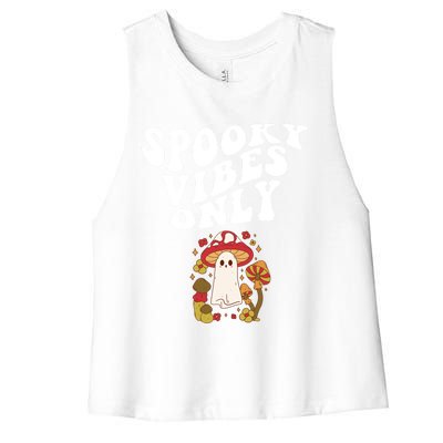 Spooky Vibes Only Cute Hippie Halloween Ghost Flowers Gift Women's Racerback Cropped Tank