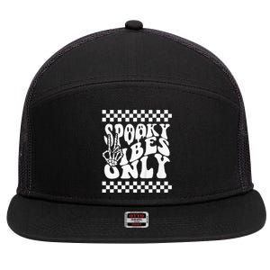 Spooky Vibes Only Halloween Skeleton Peace Checkered 7 Panel Mesh Trucker Snapback Hat