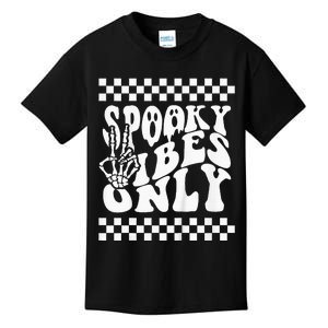 Spooky Vibes Only Halloween Skeleton Peace Checkered Kids T-Shirt