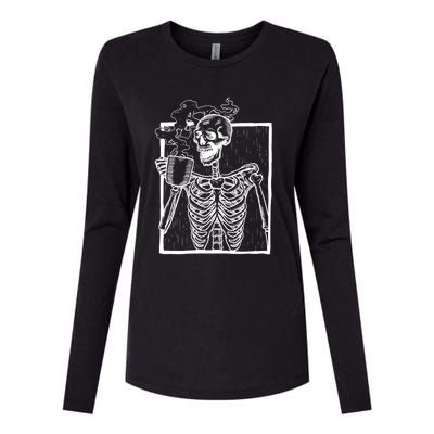 Skeleton Vintage Picture With Smiling Skull Ing Coffee Meaningful Gift Womens Cotton Relaxed Long Sleeve T-Shirt