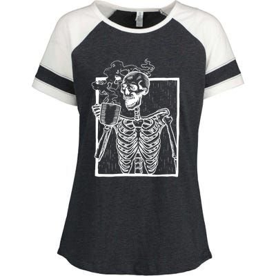 Skeleton Vintage Picture With Smiling Skull Ing Coffee Meaningful Gift Enza Ladies Jersey Colorblock Tee