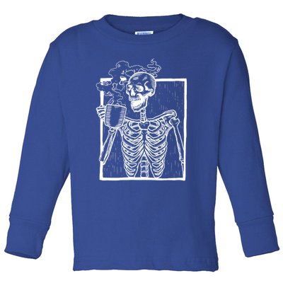 Skeleton Vintage Picture With Smiling Skull Ing Coffee Meaningful Gift Toddler Long Sleeve Shirt