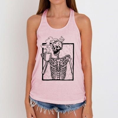 Skeleton Vintage Picture With Smiling Skull Ing Coffee Meaningful Gift Women's Knotted Racerback Tank