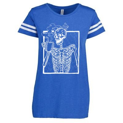 Skeleton Vintage Picture With Smiling Skull Ing Coffee Meaningful Gift Enza Ladies Jersey Football T-Shirt