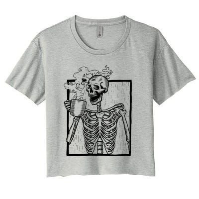 Skeleton Vintage Picture With Smiling Skull Ing Coffee Meaningful Gift Women's Crop Top Tee