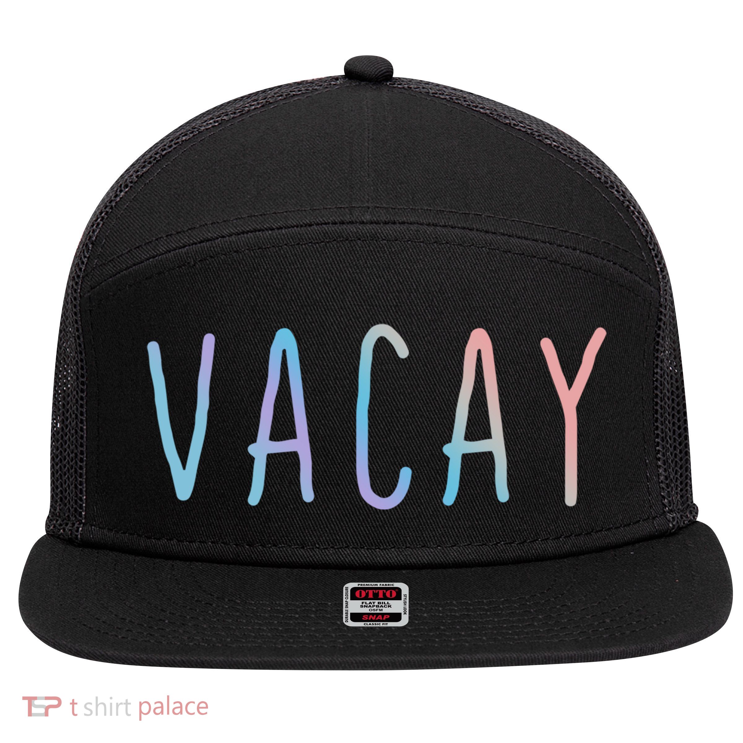 Summer Vacation Palm Retro Vintage Oh Hey Vacay Great Gift 7 Panel Mesh Trucker Snapback Hat