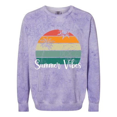 Summer Vibes Palm Trees Retro Sunset Colorblast Crewneck Sweatshirt
