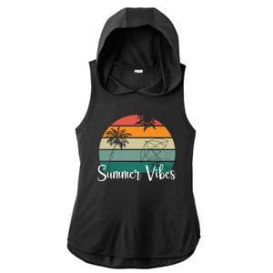 Summer Vibes Palm Trees Retro Sunset Ladies PosiCharge Tri-Blend Wicking Draft Hoodie Tank