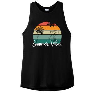 Summer Vibes Palm Trees Retro Sunset Ladies PosiCharge Tri-Blend Wicking Tank