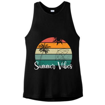 Summer Vibes Palm Trees Retro Sunset Ladies PosiCharge Tri-Blend Wicking Tank