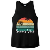 Summer Vibes Palm Trees Retro Sunset Ladies PosiCharge Tri-Blend Wicking Tank
