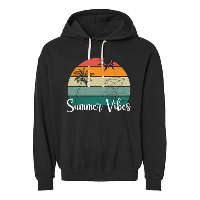 Summer Vibes Palm Trees Retro Sunset Garment-Dyed Fleece Hoodie
