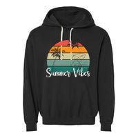 Summer Vibes Palm Trees Retro Sunset Garment-Dyed Fleece Hoodie