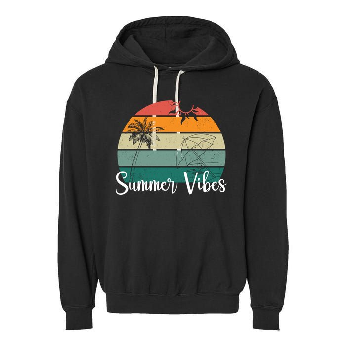 Summer Vibes Palm Trees Retro Sunset Garment-Dyed Fleece Hoodie