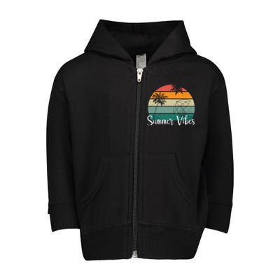 Summer Vibes Palm Trees Retro Sunset Toddler Zip Fleece Hoodie